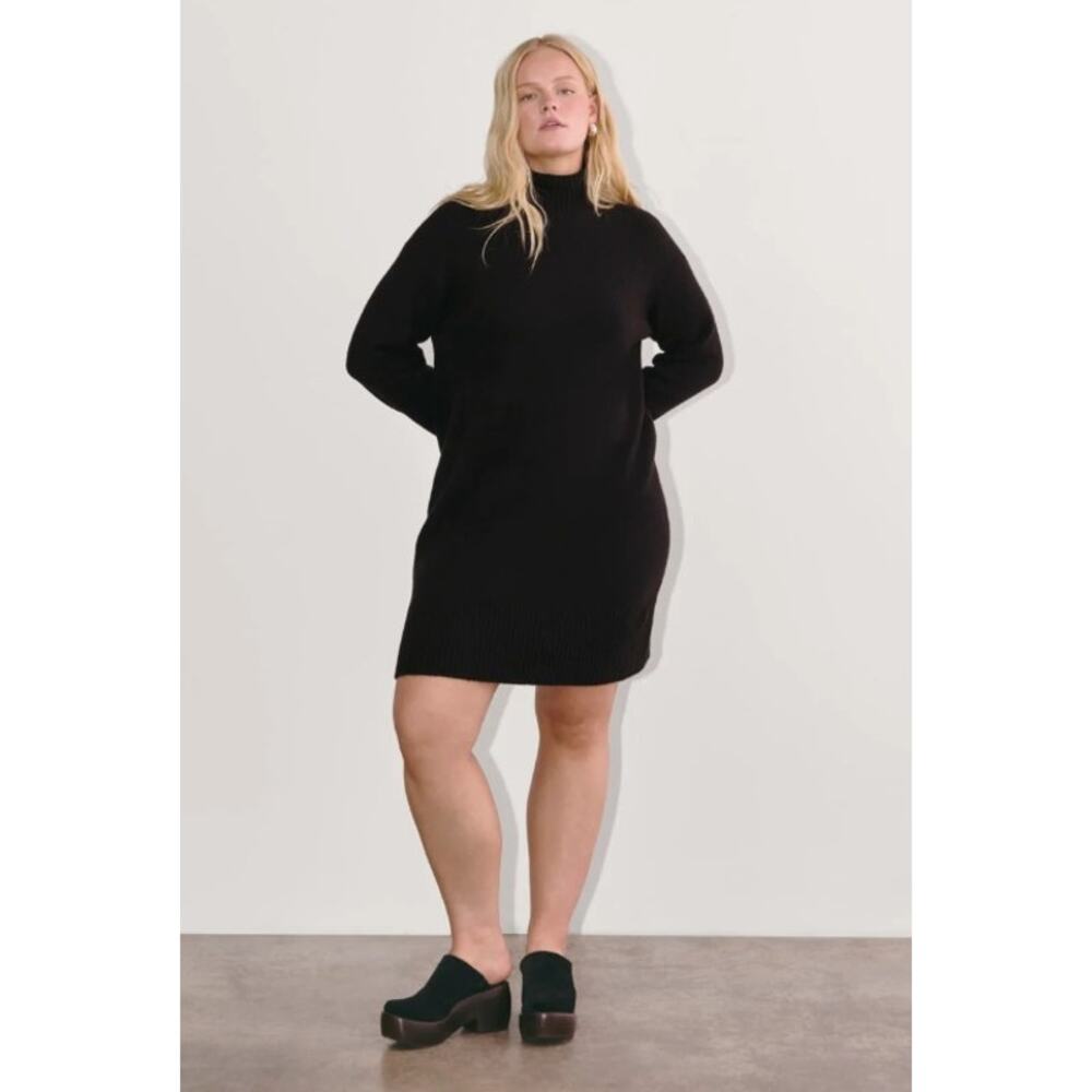 new EVERLANE black wool alpaca cotton blend short turtleneck sweater dress